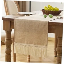  Burlap Table Runner with Tassels Rustic Farmhouse Decorative Table 13x108 Inch