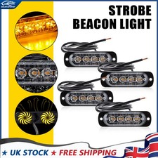 4x 4-LED 12/24V Amber Recovery Strobe Marker Light Flashing Light Bar Beacon Car
