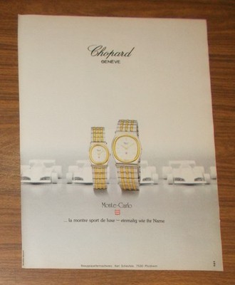 Seltene Werbung vintage CHOPARD MONTE-CARLO Uhren - Einmalig wie ihr Name 1984