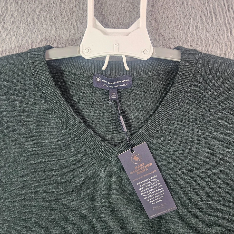 $89 NEW Hart Schaffner Vest Sweater Men 3XT Tall 100% Merino Wool V-Neck Green - Image 3 of 4