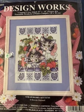 NEW!  Design Works Counted Cross Stitch Kit #9859  "Strawberry Kittens"  11x14