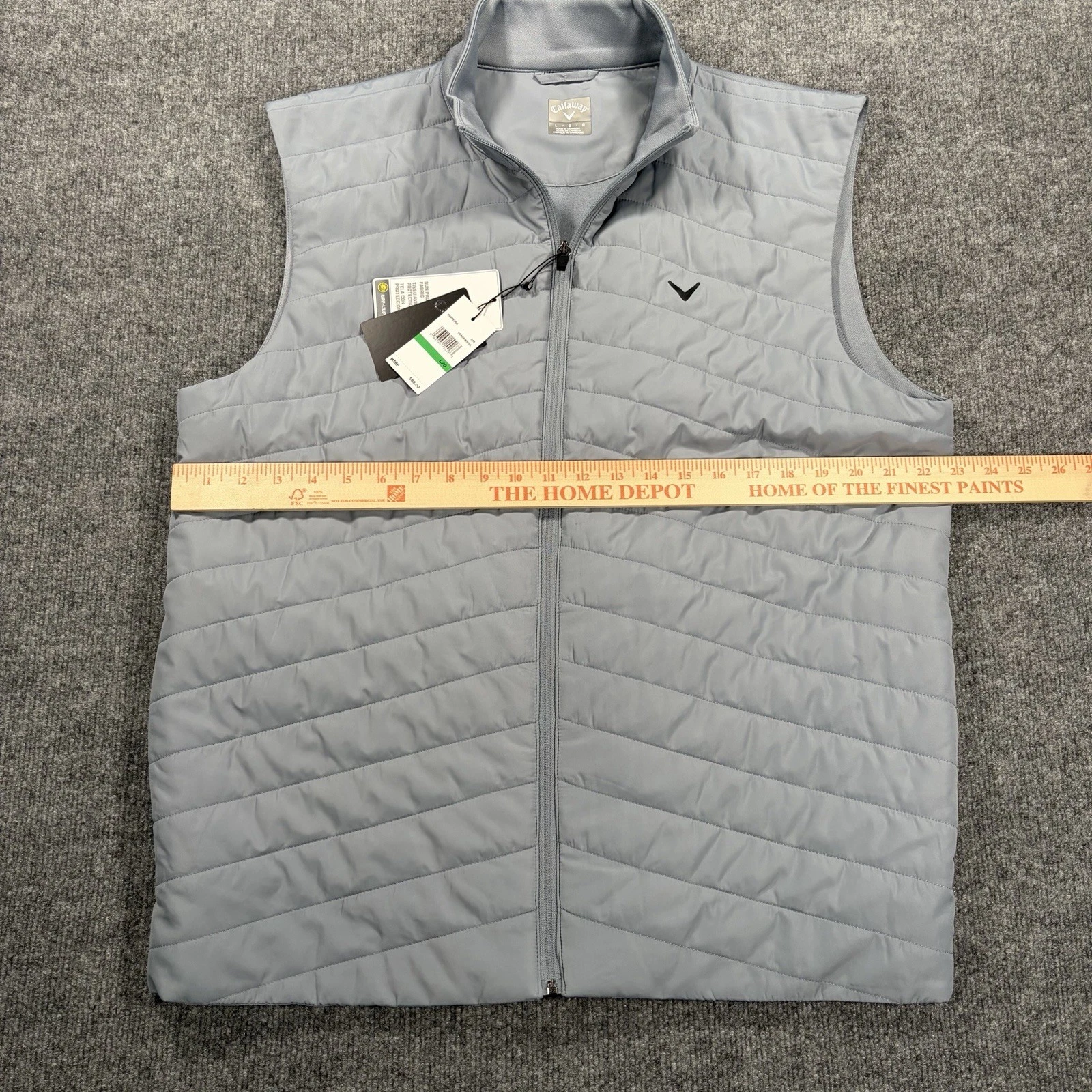 NWT Callaway Quilted Puffer Full Zip Golf Vest Men L Grey Blue Fleece Lined