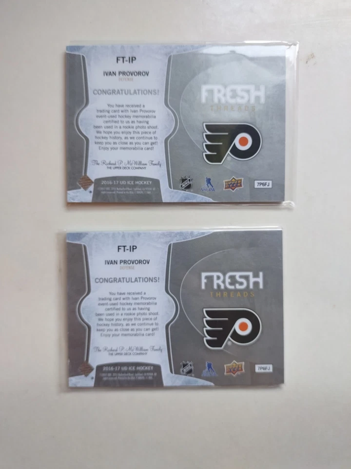 16-17 UD Ice Ivan Provorov Jersey Fresh Threads Flyers 2016 Color Matches - Image 2 of 2