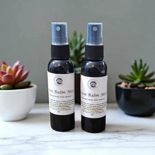 Temporary Body-Pain Reliever, Green Balm Mist. 2oz Black Plastic Spray Bottle.