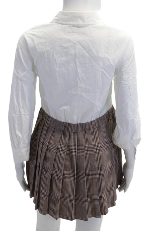 Zara девочек хлопок смесь клетку плиссированные длинным рукавом платье коричневый размер 13-14 - Изображение 3 из 4