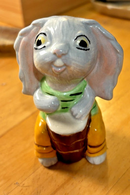 Ceramic Rabbit Playing Drum 3.5 in. Tall Hand Painted