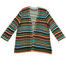 Samantha Grey Womens XL Striped Open Front Cardigan Multicolor Knit Sweater Y2K