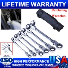 6PCS Flex-Head Double Box End Ratcheting Wrenches Metric Universal Kit 8MM~19MM