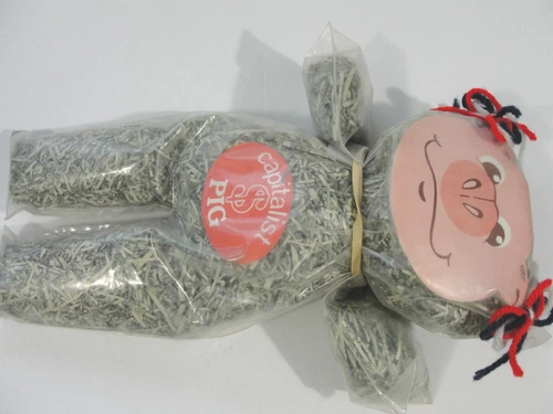 Vintage Novelty ' Capitalist Pig ' Authentic Shredded US Currency. Pig Doll.