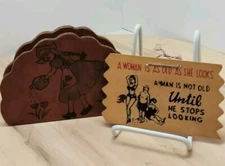 VTG WOODEN NAPKIN HOLDERR & VTG WOODEN POST CARD WALL HANGER