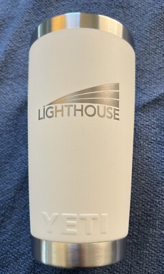 YETI Rambler 20 oz Tumbler WHITE Corporate Logo Engraved W/ LIGHTHOUSE