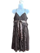 Scarlett Nite Dress Womens 10 Chocolate Baby Doll Ribbon Tie Sheer Ruffle Dainty