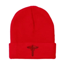 Beanies for Men Red Medical Caduceus Symbol Embroidery Doctor Acrylic Skull Cap