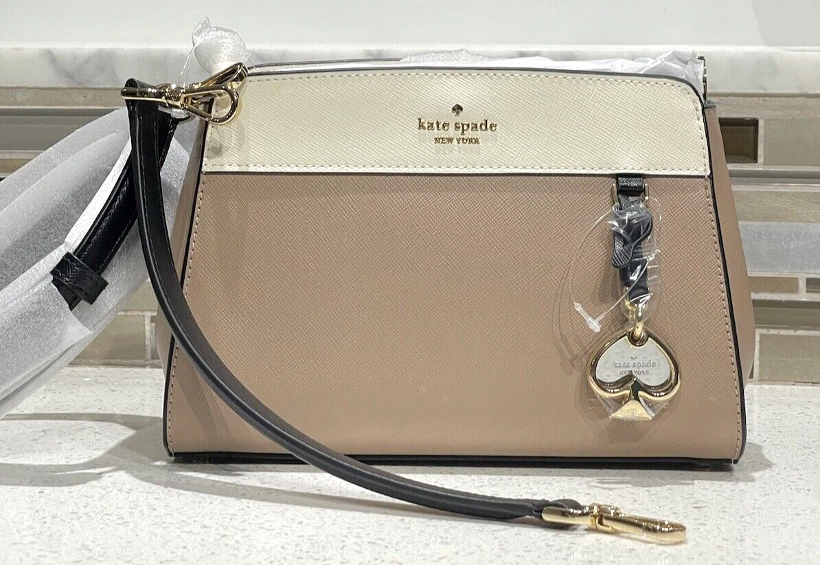 KATE SPADE MADISON PICCOLA MINI BORSA A TRACOLLA NOCCIOLA COLORBLOCK PELLE ORO NUOVA