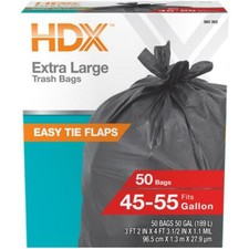HDX Wave Cut Easy Tie Flaps Extra Large Trash Bags 45-50 Gallon 50 ct
