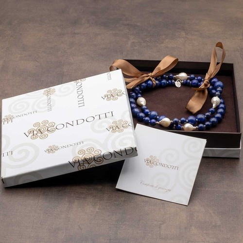 Collana in Lapislazzuli Perle Barocche Scaramazze pietre dure naturali e argento - Foto 6 di 6