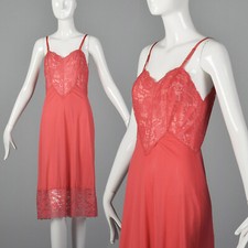 S 1960s Vanity Fair Bright Pink Slip Lace Trim Vintage Lingerie Loungewear 60s