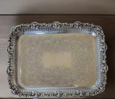 Exceptional Baker Ellis Silver Plate Tray w/Grape Vine Edge & Pierced Rim, 1910