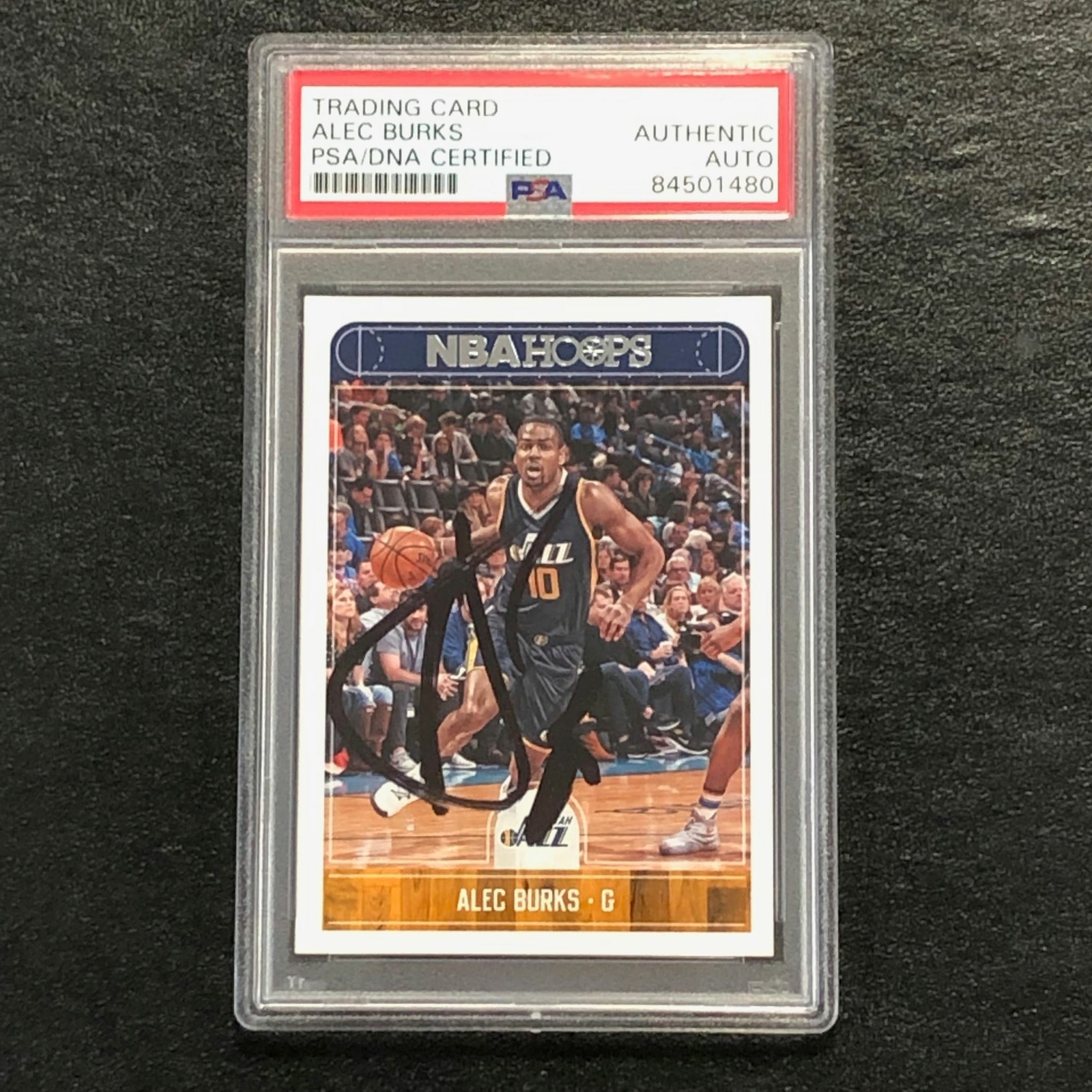 2017-18 NBA Hoops #87 Alec Burks Signed Card AUTO PSA Slabbed Jazz 