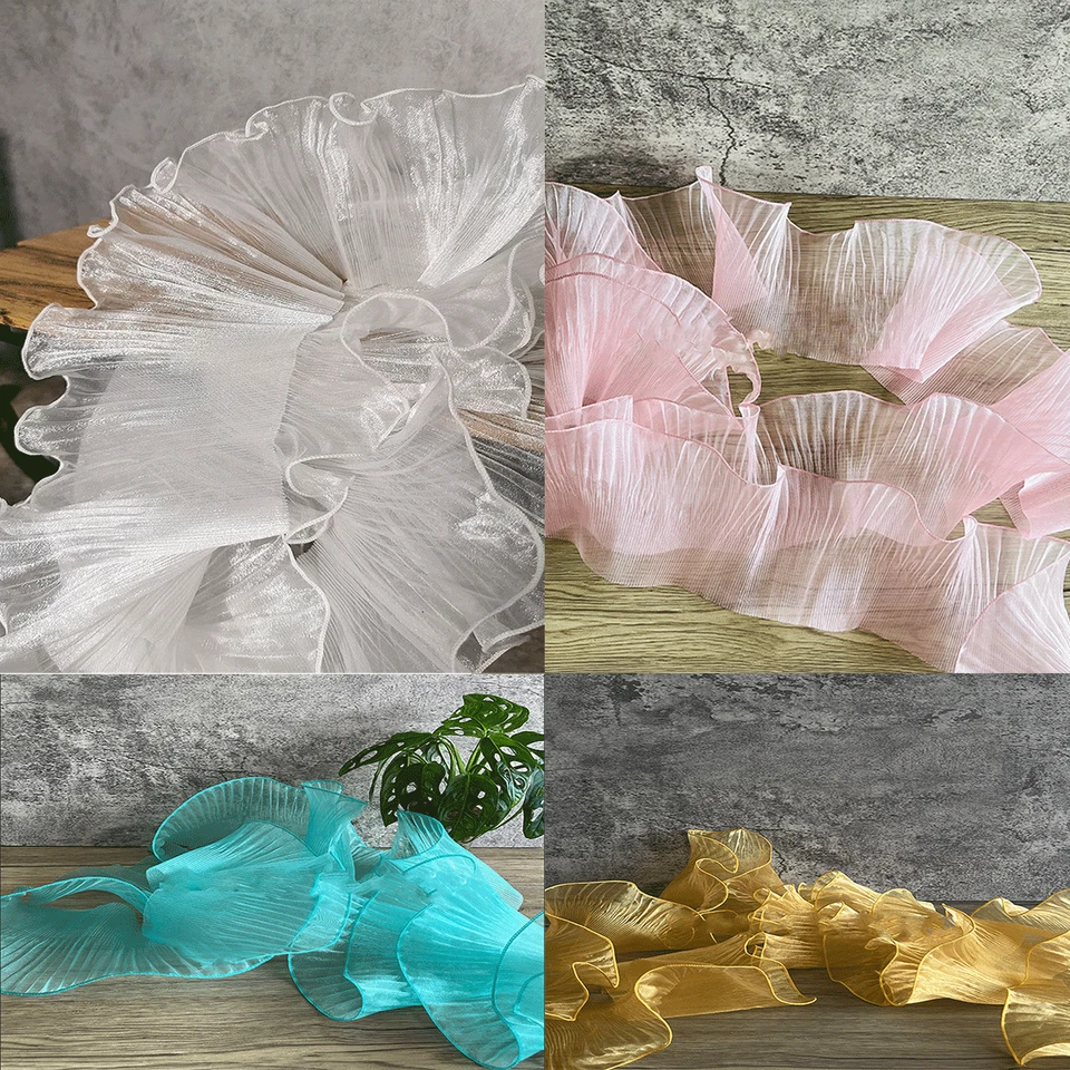 1 Yard Organza Ruffled Lace Trims Tulle Ruffle Lace Border Pleated Fabric Trim - Image 2 of 4