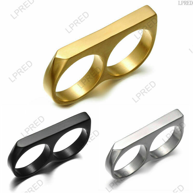 Men's Hip Hop Style Ring Two Fingers Double Ring Stainless Steel 8