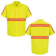 Red Kap Hi Vis Reflective Industrial Work Shirt Enhanced Visibility Fluorescent
