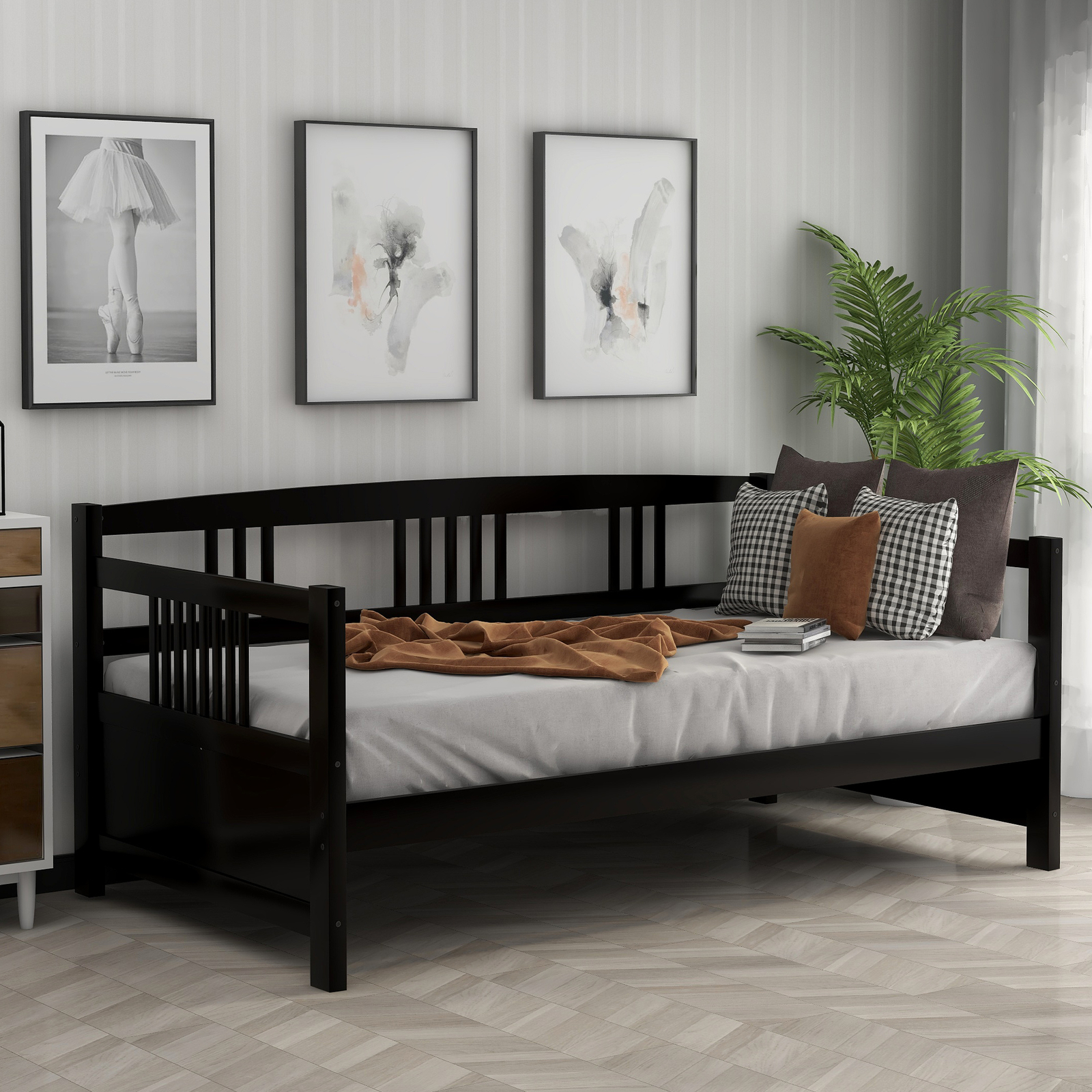 Modern Espresso Solid Wood Twin Daybed – Multifunctional Space-Saving Design 10AAP