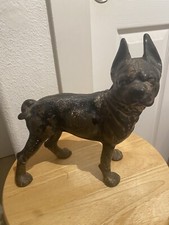 VINTAGE CAST IRON BOXER/BULLDOG/BOSTON TERRIER DOG DOORSTOP HUBLEY VERY NICE 