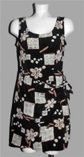 VTG "DECKED OUT" Floral Squares Faux Wrap Left Side Tie Sleeveless Dress Wms 3/4