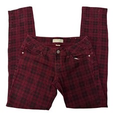 Vtg 90's Almost Famous Stretchy Maroon CHECKERED Skinny Denim Pants ROCKER Jeans