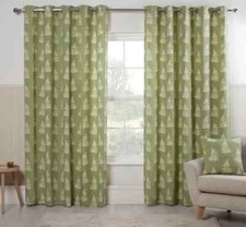 Image of Asher Fern Leaf Design Eyelet Header Lined Curtains - 3 Colours