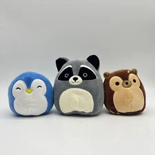 KellyToy Squishmellow Lot Of 3 Penguin Raccoon & Squirell Small Plush Bundle