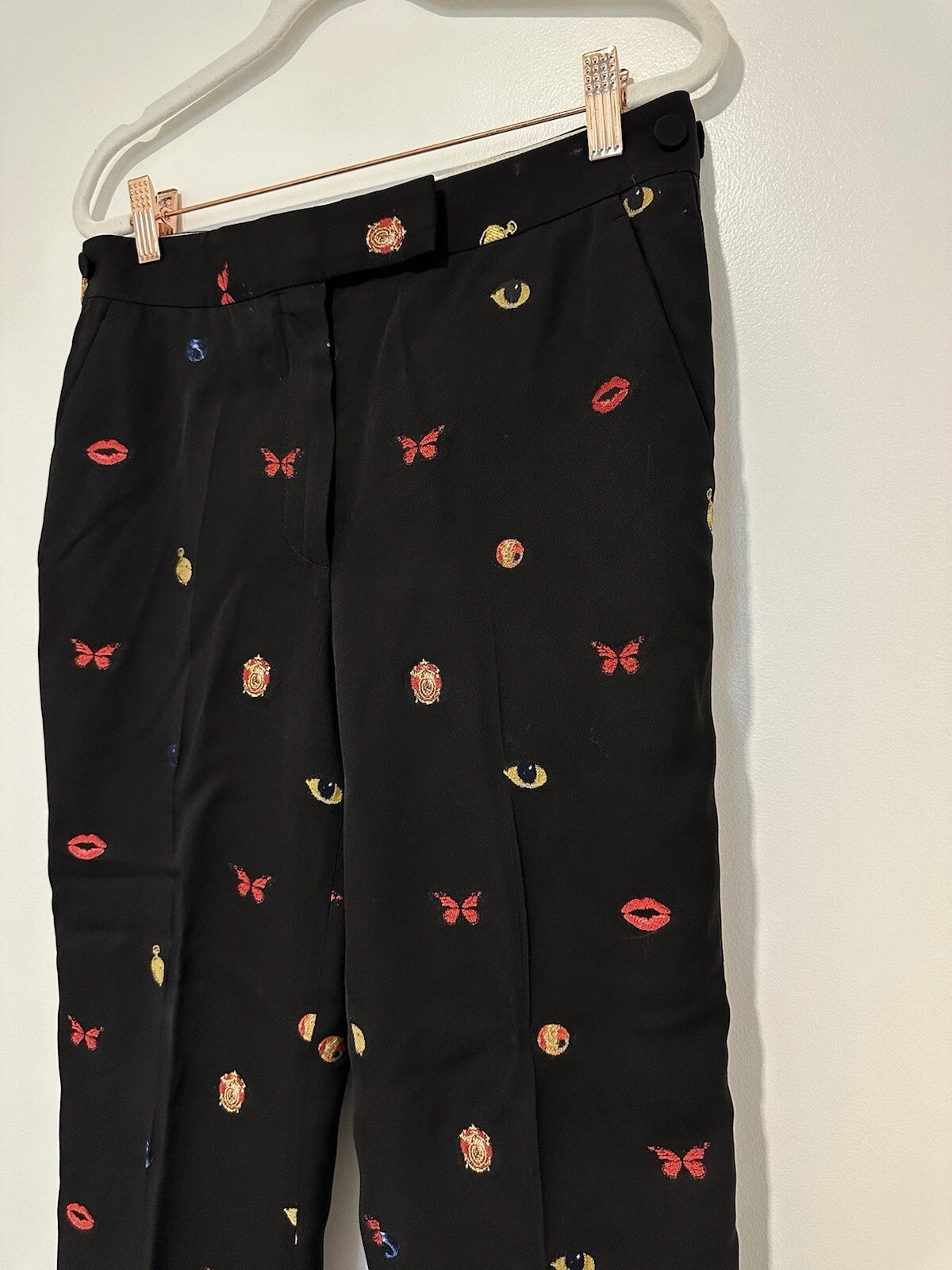 Alexander McQueen pantaloni donna neri farfalla gamba larga taglia 44 US 8 Medium