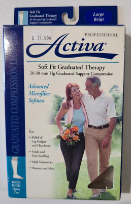 Activa Soft Fit Graduated Therapy Open Toe Knee High 20-30 mm Hg Large Beige