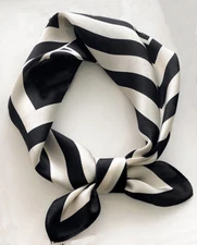 100% Silk 20" small square Scarf Women neckerchief Wrap stripe black white WY234