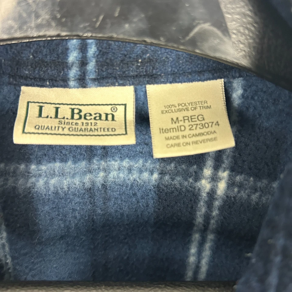 Camisa de hombre LL Bean mediana pesada suave polar abotonada a cuadros poliéster azul Foto 2 de 4
