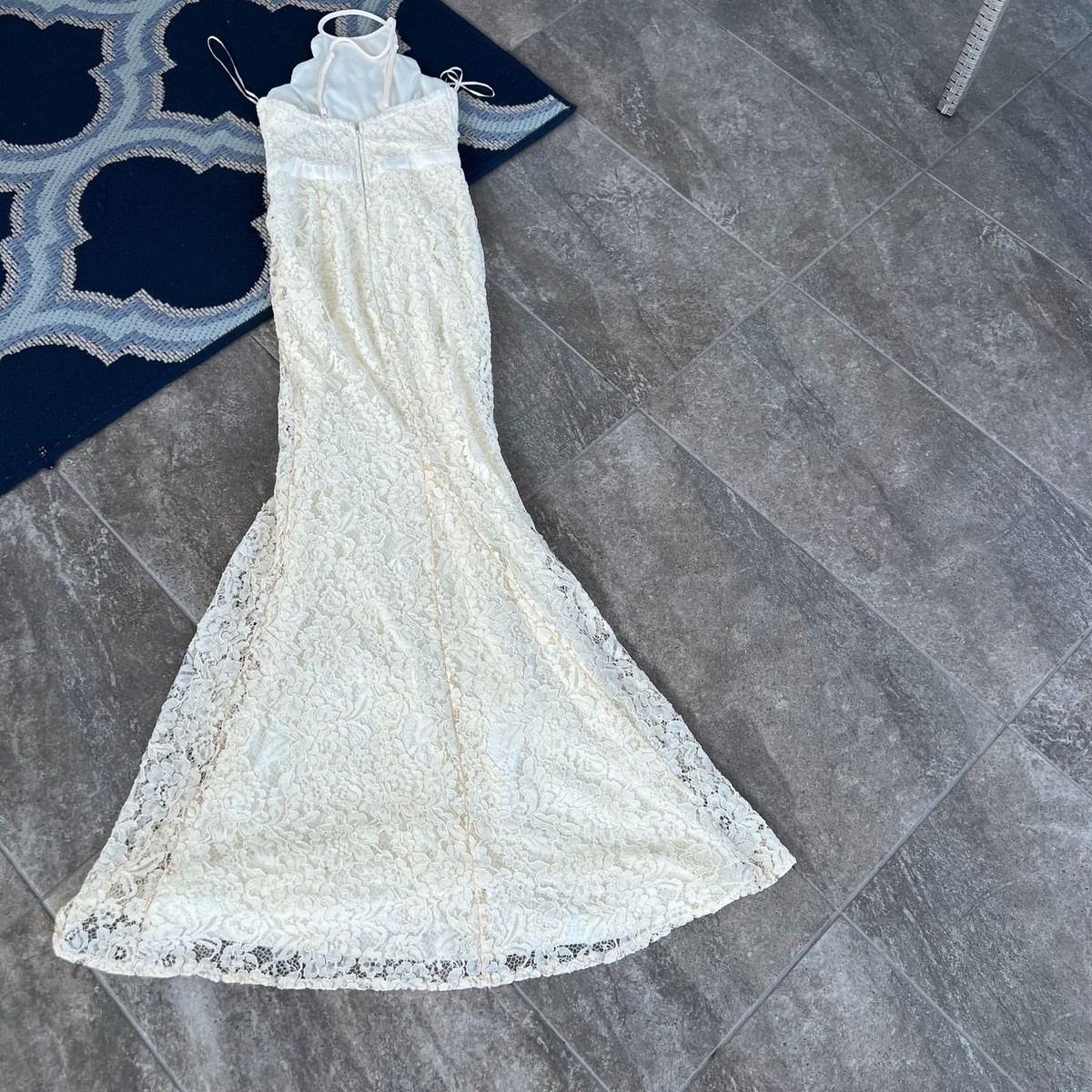 Lulus Zenith Cream Lace Maxi Dress Formal Wedding Gown Size XS Scalloped  Bodice | eBay