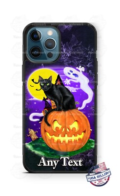 Halloween Black Cat on Scary Pumpkin Ghost Personalized Phone Case Cover Gfit