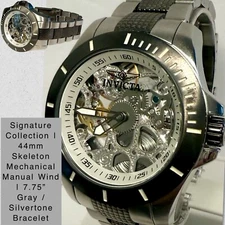 44mm Skeleton Mechanical | 7.75” Slvrtn & Gray Bracelet |SIGNATURE Invicta Watch