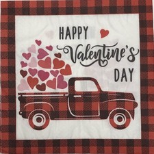 Two Individual paper luncheon napkins decoupage Valentine Heart Red Pink Truck