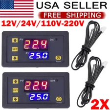 2x High Precision Digital Temperature Thermostat Controller Red Blue W3230 AC DC