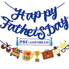 Happy Fathers Day Banner Blue Glitter Fathers Day Decorations For Party Home