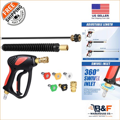 #ad Complete Pressure Washer System: Gun Swivel Wand 5 Tips amp; Brass Fittings $88.64