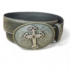 Nocona Belt Co Women’s Leather Cross Western Belt Buckle Size M