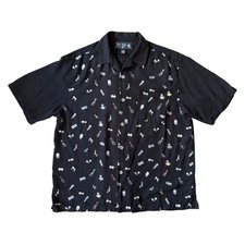 Nat Nast Luxury Originals Silk Camp Shirt Mens L Black Embroidered Music Resort