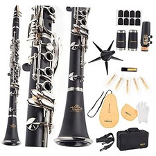 YANASON B Flat Clarinet with 2 Barrels, Case, Stand, Strap, Reeds,8 Pads, 2