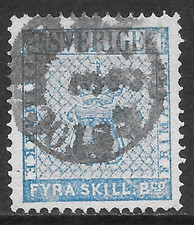 SWEDEN SCOTT 2 USED VERY-FINE - 1855 4s BLUE - COAT OF ARMS ISSUE