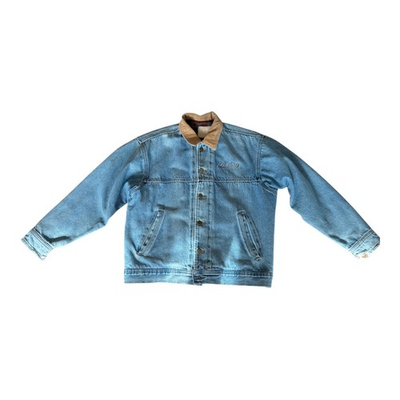 #ad Chore Coat Men Work Jacket Vintage Denim Blanket Lined USA Corduroy Collar L $50.00