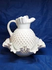 Vintage Fenton Hobnail White Milk Glass Pitcher w/ Bowl