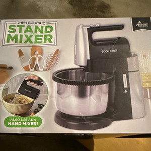 ECO+CHEF 2-in-1 Stand Mixer 300W 5-Speed 10-Cup Bowl Beaters Hooks Black